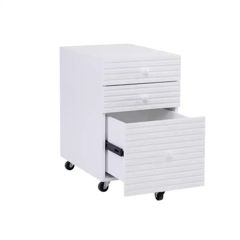 Wedeln 3 Drawer Rolling File Cabinet White Finish Wood - Powell: Mid-Century Modern, Veneer, Metal Hardware
