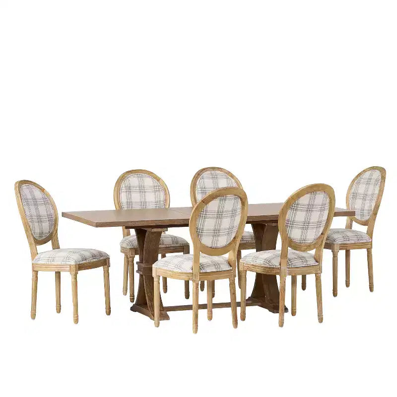 Christopher Knight Home Derring 7 Pieces French Country Upholstered Wood Expandable Dining Set