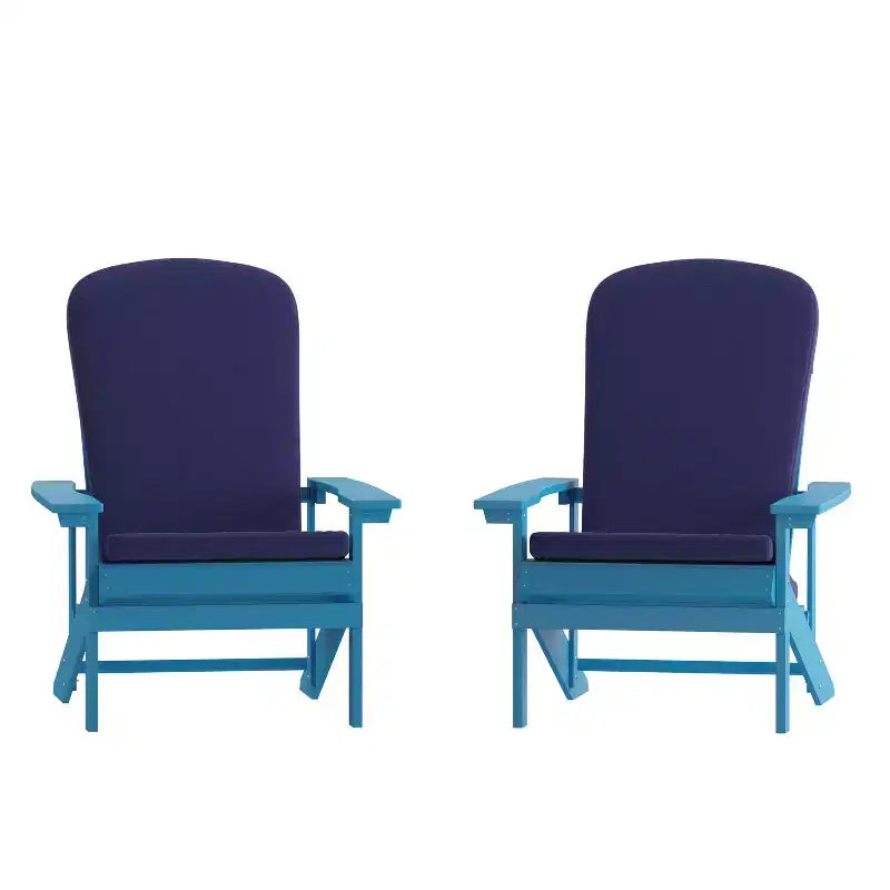 Emma and Oliver Set of Two All-Weather Polyresin Adirondack Chairs with Cushions