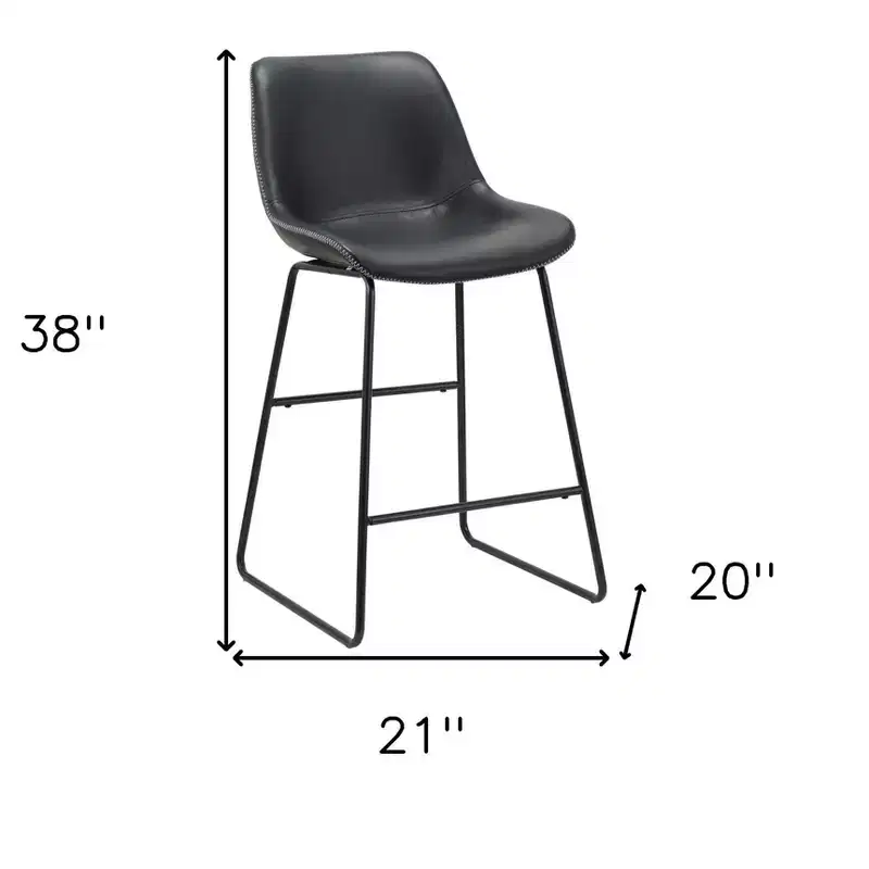 HomeRoots Set of Two Black Faux Leather and Metal Low Back Counter Height Bar Chairs