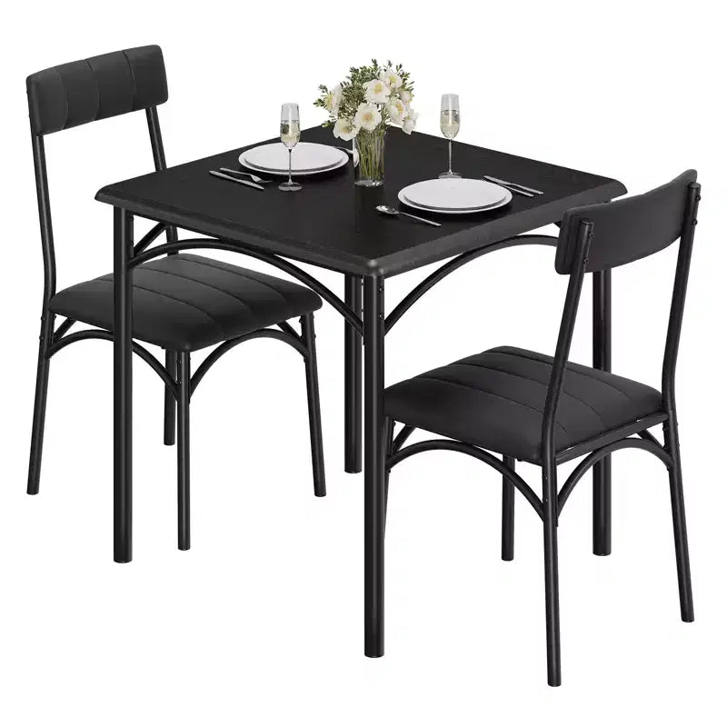 Dining Table Set for 2, Kitchen Table and Chairs, Square Dining Room Table Set with 2 Upholstered Chairs, for Small Space, Apartment