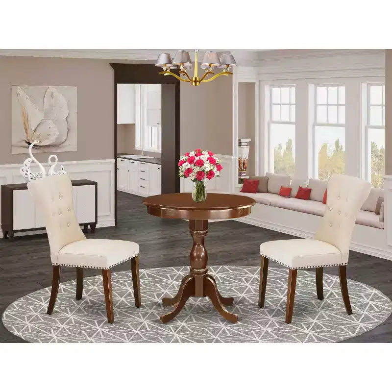 HomeStock Round Wood Dining Table Set Mahogany Finish