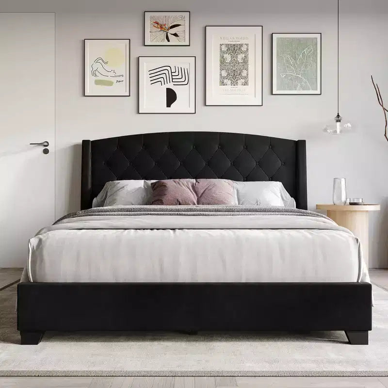 Velvet Platform Bed with Storage