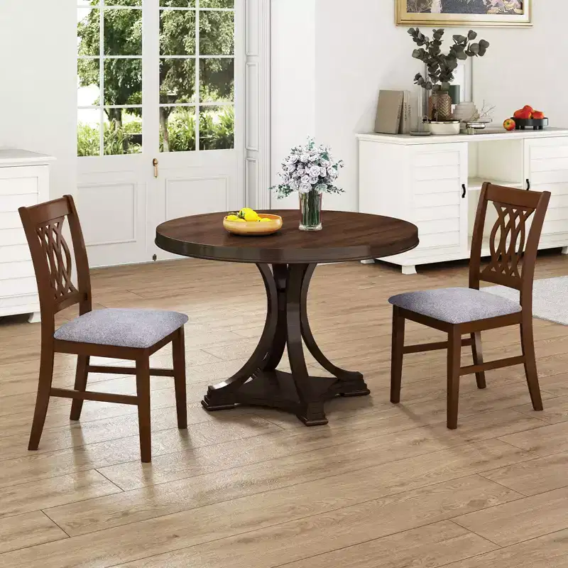 Costway Dining Chairs Set of 2 w/Padded Seat Hollowed Backrest & Rubber Wood Frame