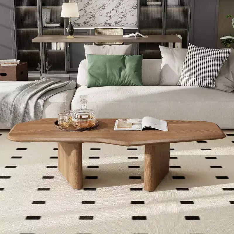 GDFStudio Petrov Rustic Wooden Irregular Coffee Table with Double Pedestal