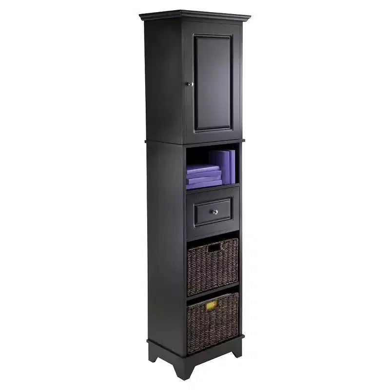Display Cabinet Winsome Black 70.87": Elegant Storage with Adjustable Shelf & Foldable Baskets - Winsome