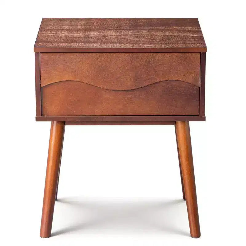 Karl Home Brown P2 MDF Nightstand Tall Legs Handleless 1 Drawer 20.1 Inch