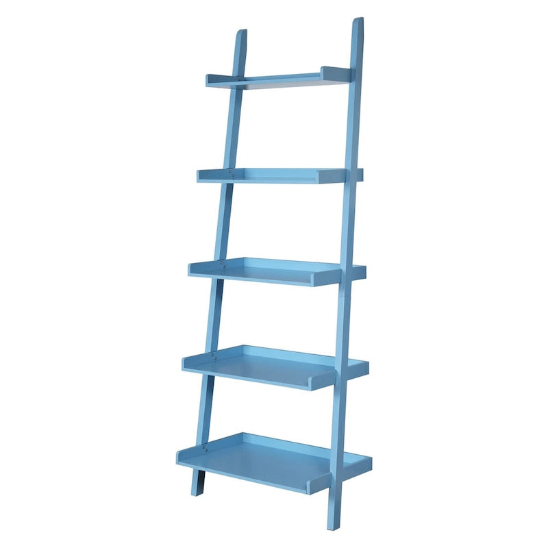 5-Tier Leaning Ladder Shelf Bookcase with Solid Wood Legs