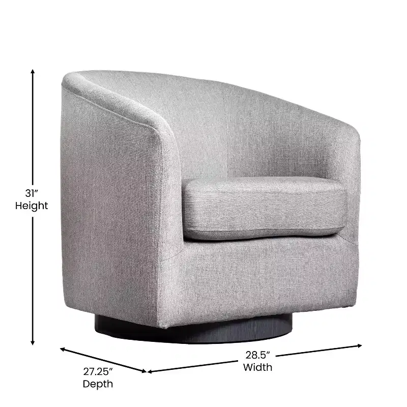 Emma and Oliver Upholstered Club Style Barrel Accent Chair with 360 Degree Swivel Vinyl Wrapped Base and Sloped Armrests