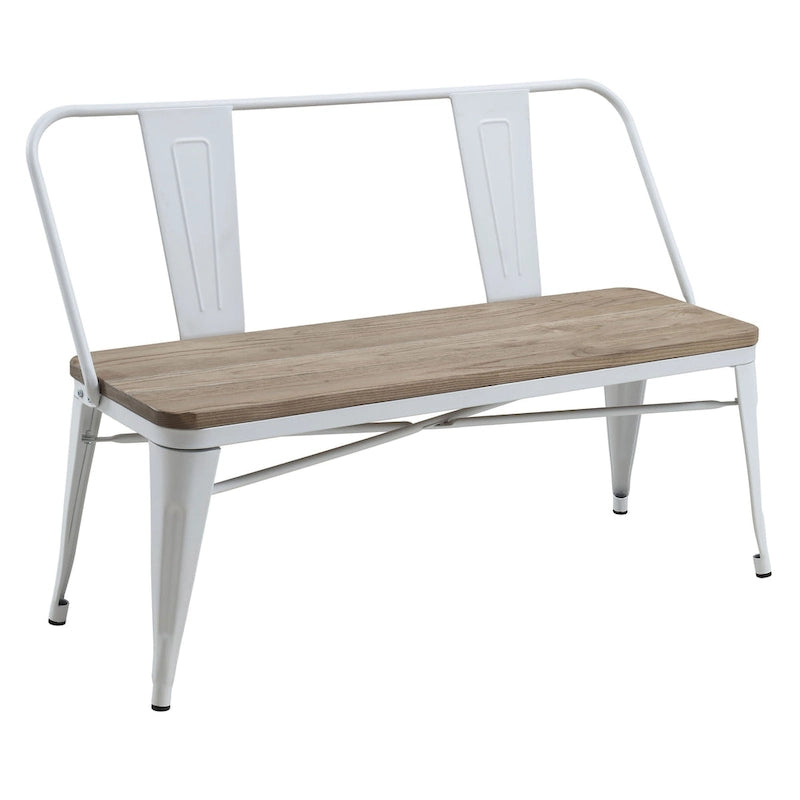 Industrial Metal 47-Inch Backed Dining Bench | Upholstered Seat | Rustic Style