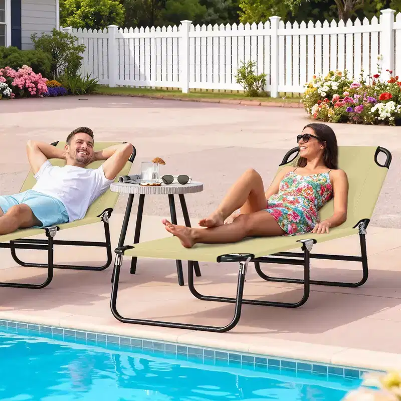 Outsunny Portable Outdoor Sun Lounger, Lightweight Folding Chaise Lounge Chair w/ 5-Position Adjustable Backrest for Beach, Poolside and Patio