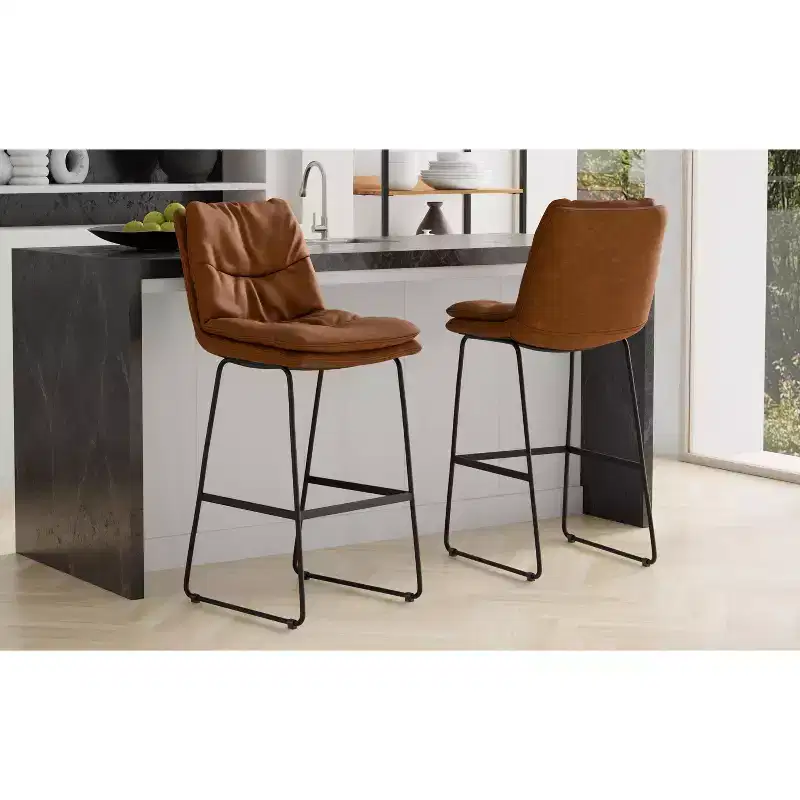 Thalia Mid Century Modern Bar Stool (Set of 2) in Vegan Faux Leather