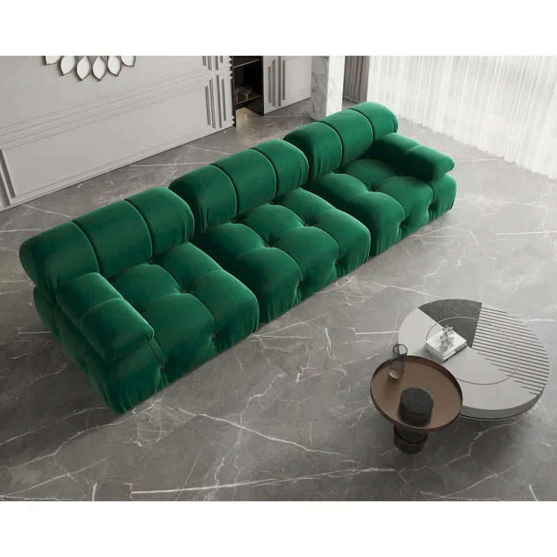 Velvet 3-Seater Sofa with Solid Wood Frame and Pocket Coil Springs