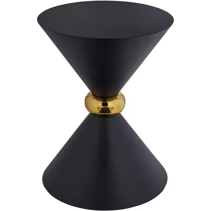 Mid-Century Modern Metal Hourglass Round Accent Side End Table 17 3/4 Wide Black Gold Ring for Living Room