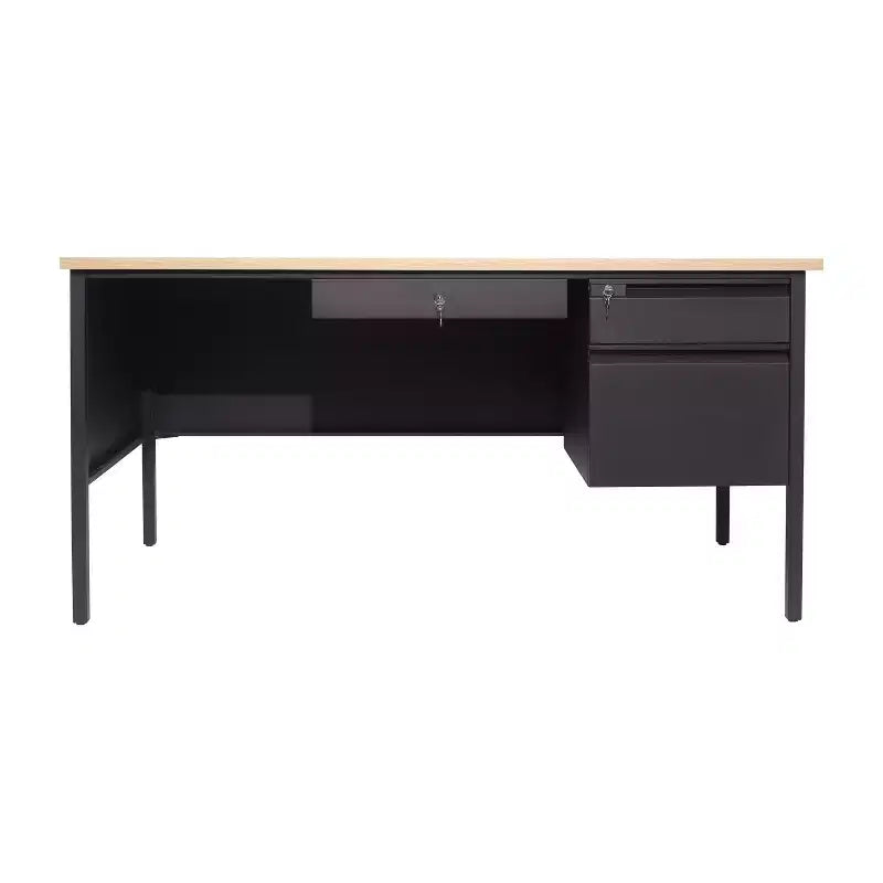 Flash Furniture Cambridge Commercial Grade Single Pedestal Desk with Locking Drawers and Metal Frame