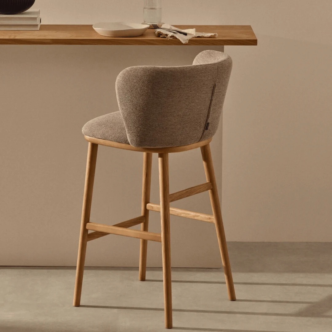Natural ash Chenille Barstool with High Density Foam and Curved Back for Kitchen