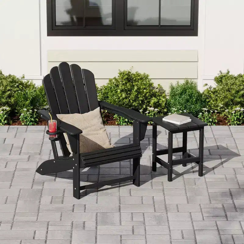 WestinTrends Highland Outdoor Patio HDPE Adirondack Chair With Cup Holder and Table Set