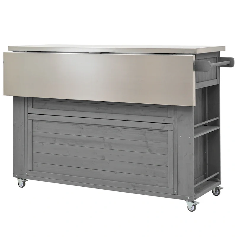 Outdoor Kitchen Island, Rustic Fir Wood with Stainless Steel Top and Smart Storage