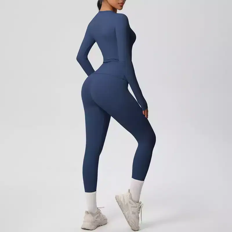 Anna-Kaci Active Women's Long Sleeve Crew Neck Top and High Waist Leggings Set with Slim Fit Design