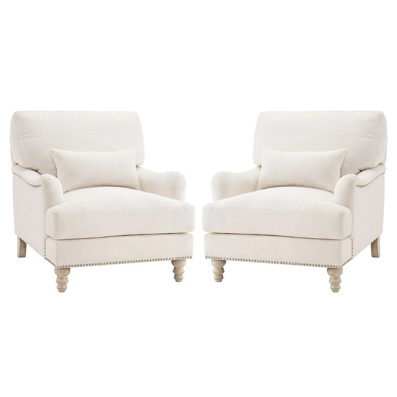 Modern Arm Accent Chair Upholstered with Solid Wood Frame and Lumbar Pillow