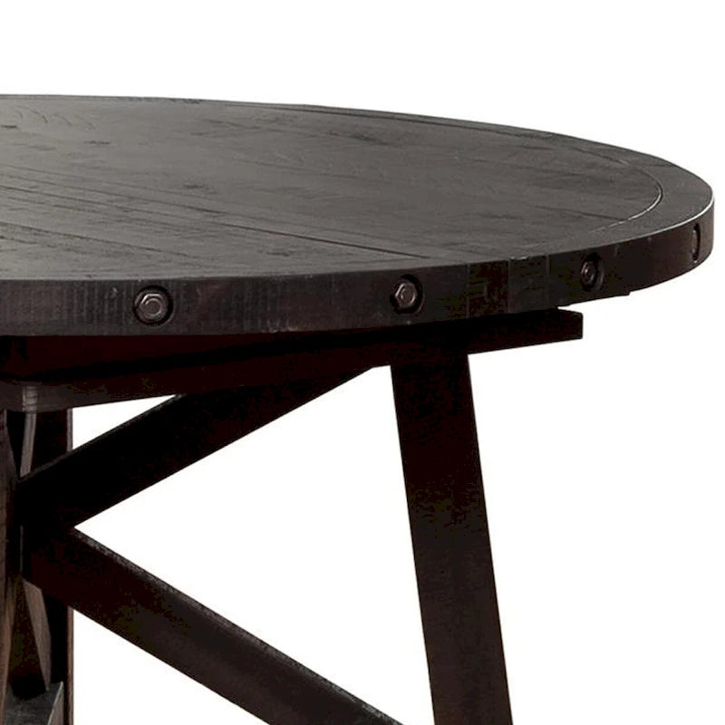 54 - 72 Inch Round Extendable Dining Table, Acacia Wood, Dark Brown