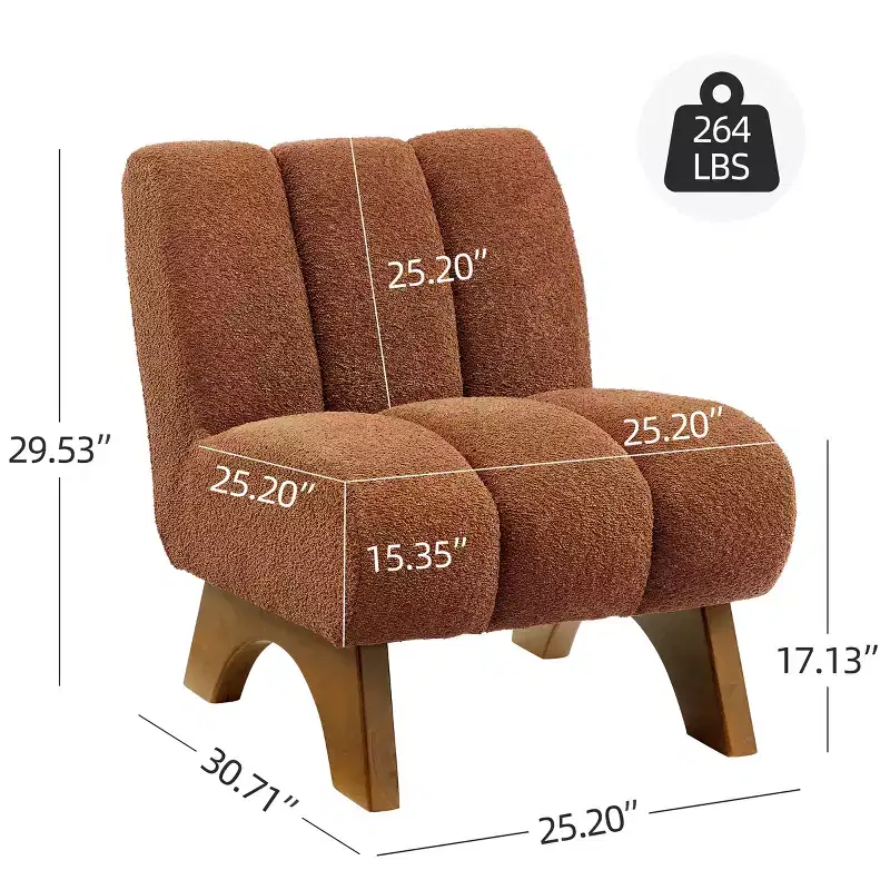Art Leon Polar Fleece Fabric Upholstered Accent Slipper Chair with Rubber Wood Legs