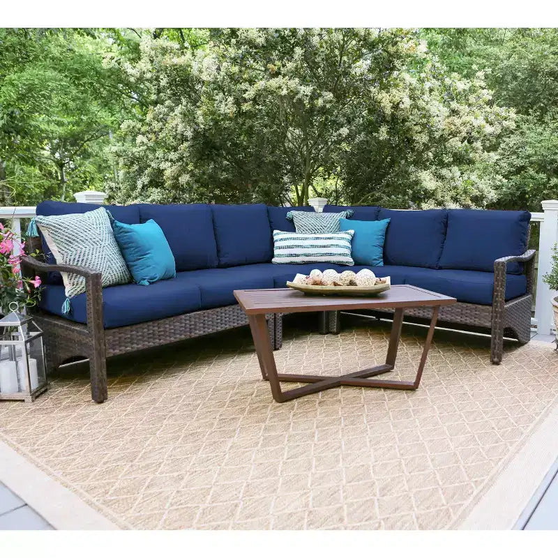 Leisure Made Augusta 5pc Wicker Sectional in Navy Fabric