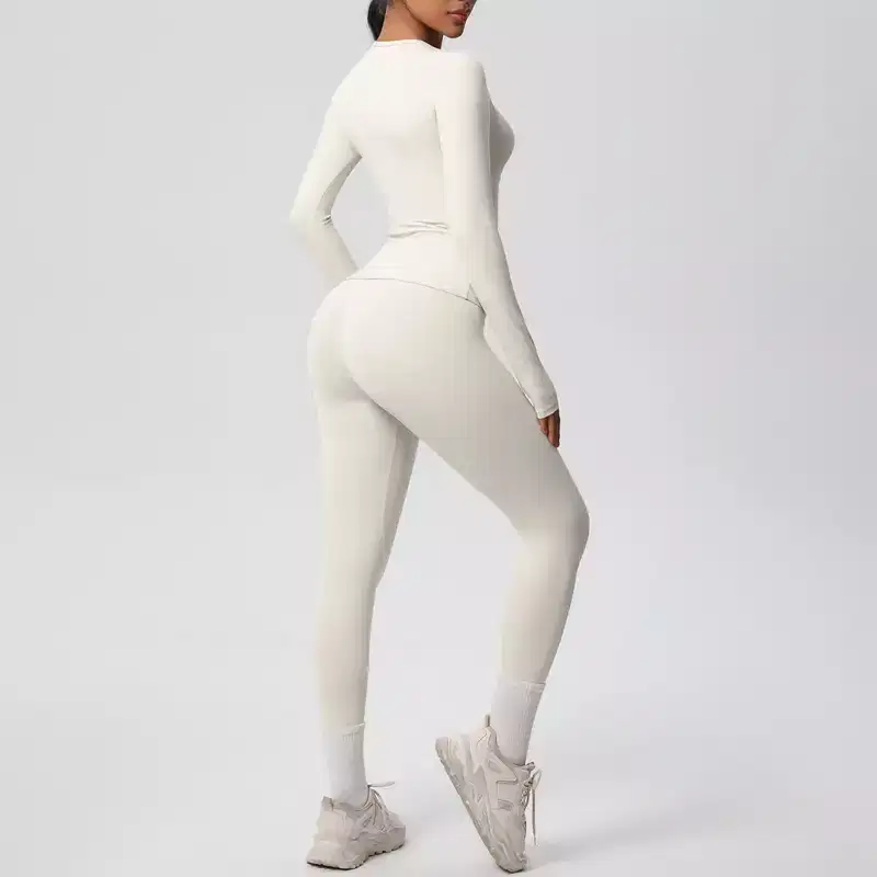 Anna-Kaci Active Women's Long Sleeve Crew Neck Top and High Waist Leggings Set with Slim Fit Design