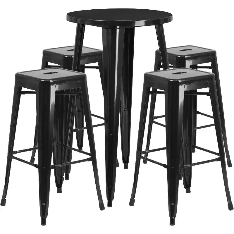 Flash Furniture Commercial Grade 24 Round Metal Indoor-Outdoor Bar Table Set with 4 Square Seat Backless Stools