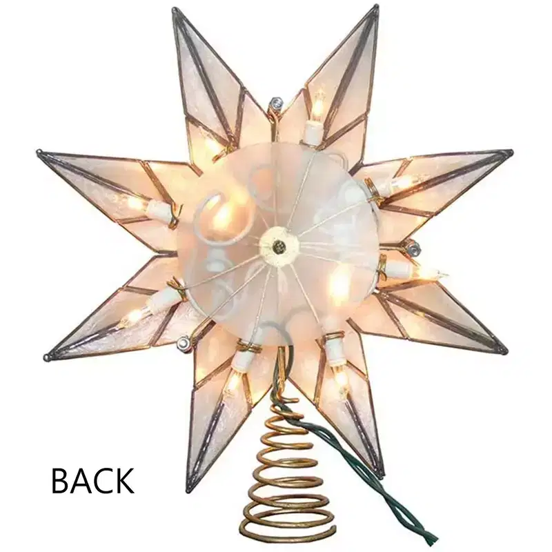 Kurt Adler 10-Light 8-Point Capiz Star Treetop, Gold & White, 9.5