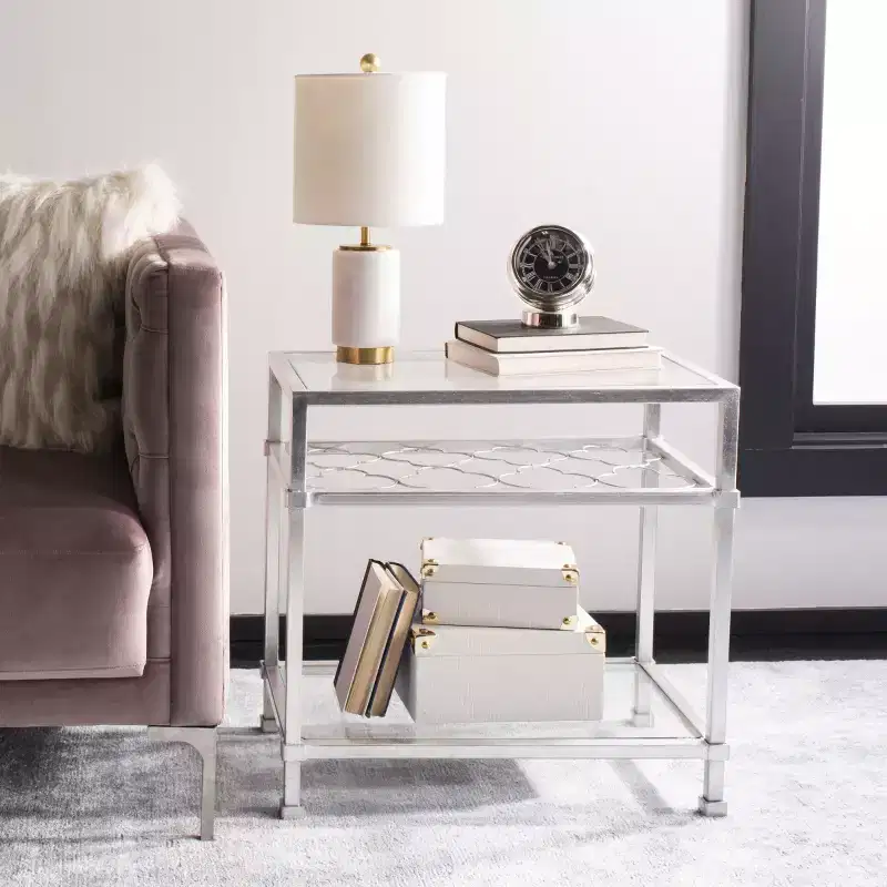 Hanzel Gold Leaf Glass Side Table - AMH8312 - Safavieh Couture