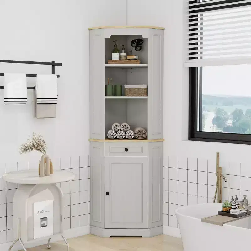 AndMakers Antique White Wood 17.71 in. Pantry Cabinet with 5 Shelves
