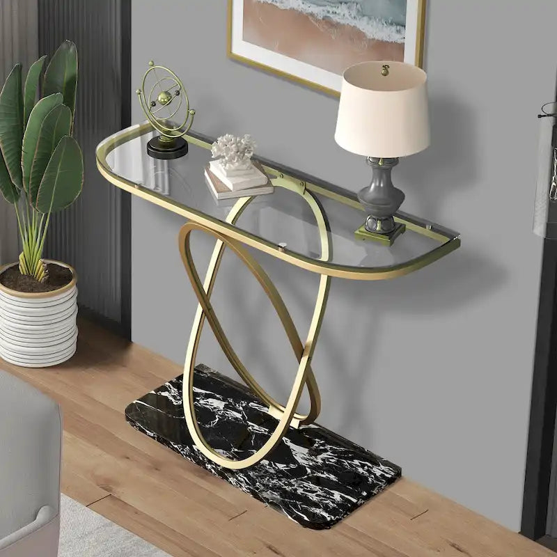 43.3 Inches Console Table with Geometric Base Modern Sofa Table for Entryway Living Room