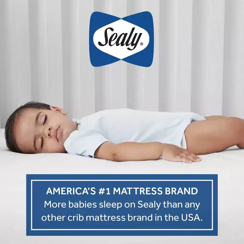 Sealy Refresh Breathable Knit Crib 6 Foam Mattress - White: Firm Side/Soft Side, Hypoallergenic, Waterproof Cover