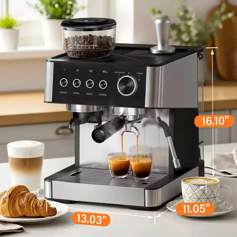 20 Bar Espresso Machines with Grinder, Professional Espresso Maker with Removable Water Tank, Milk Frother Steam Wand for Latte&Cappuccino