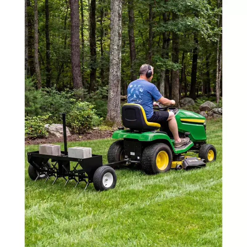 Tow-Behind Plug Aerator for Lawn Tractor & ATV, Deep Core Aeration, 150 Lb Weight Tray, All-Purpose Hitch, Inflatable Wheels for Lawn, Garden