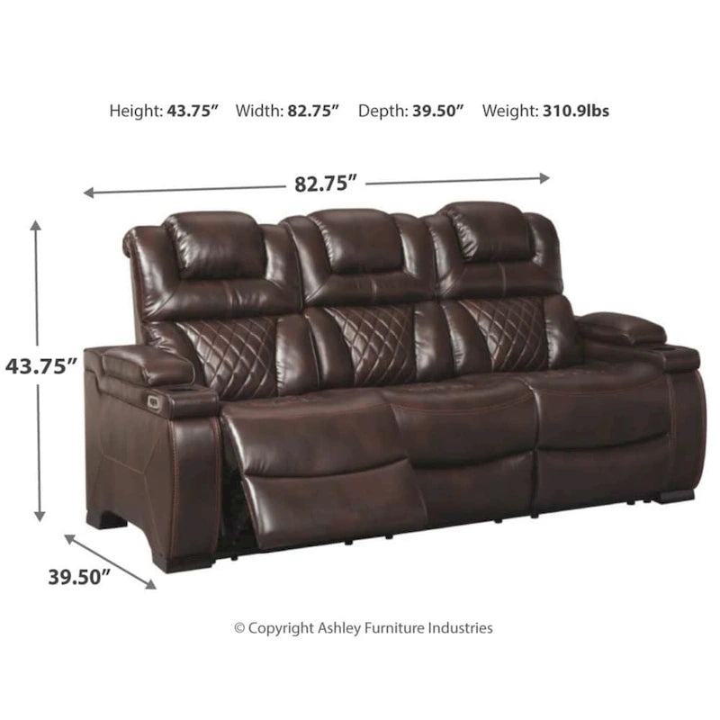 Chocolate Brown Faux Leather Power Reclining Sofa 82.75 W x 39.5 D x 43.75 H