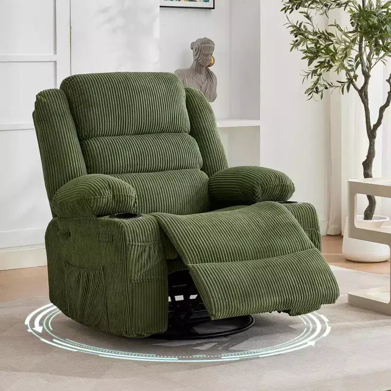 360 Swivel Rocker Recliner Chair for Adults, Rocking Manual Glider Sofa with 3 Positions, 2 Cup Holders, 4 Pockets for Nursery, Living Room, Bedroom