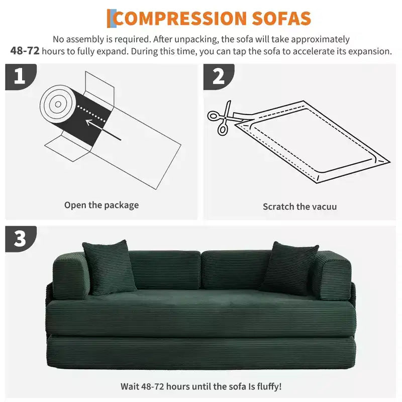 Acekool Convertible Sleeper Sofa Bed Floor Couch with Corduroy Comfort and Space Saving Design