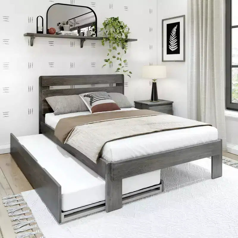 Plank+Beam Solid Wood Farmhouse Full Bed with Plank Headboard and Trundle