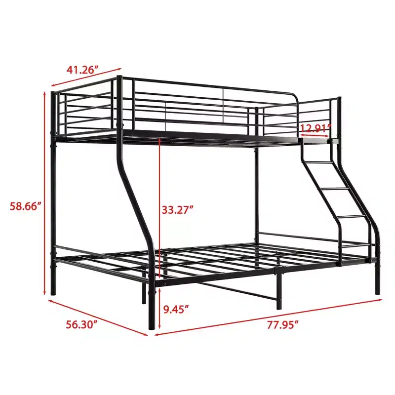 Twin-Over-Full Metal Bunk Bed with Ladder and Enhanced Upper-Level Guardrail, Black - ModernLuxe