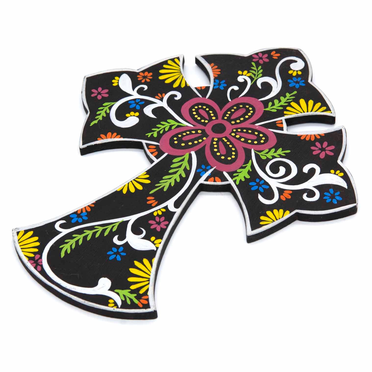 Hand-Painted Floral Cross Plaque
