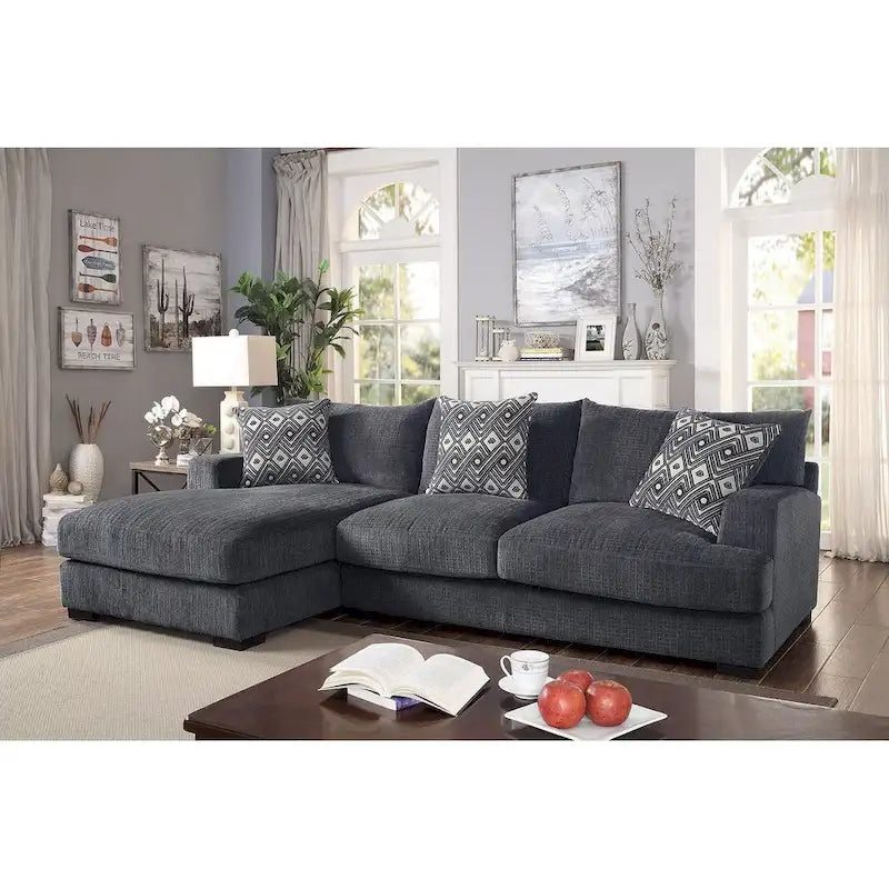 L-Shaped Chenille Sectional Sofa - Gray
