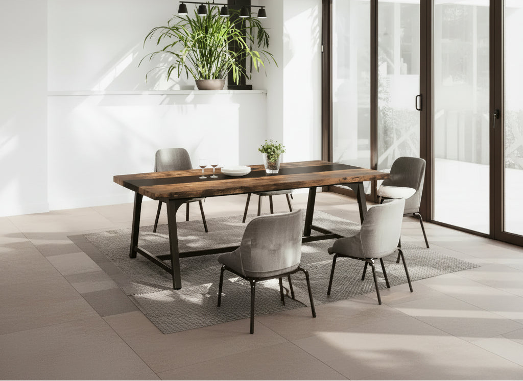 71-Inch Rectangular Dining Table, Rustic Brown & Black, Seats 6-8