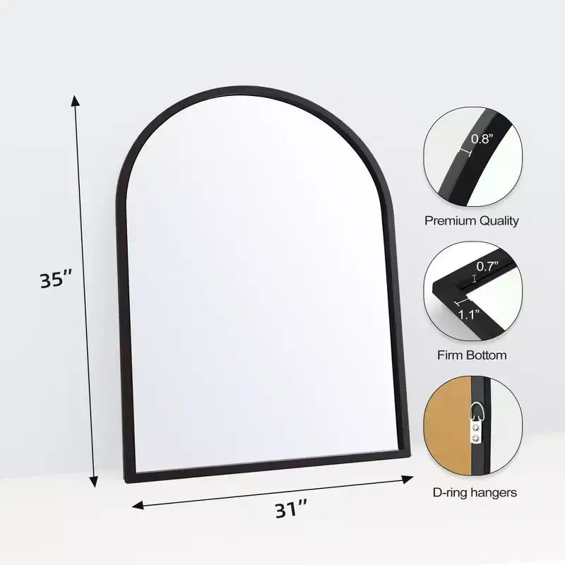 Dovelina Arched Wooden Straight Edge Hanging Mirror Decorative Wall Mirror (Set of 2)