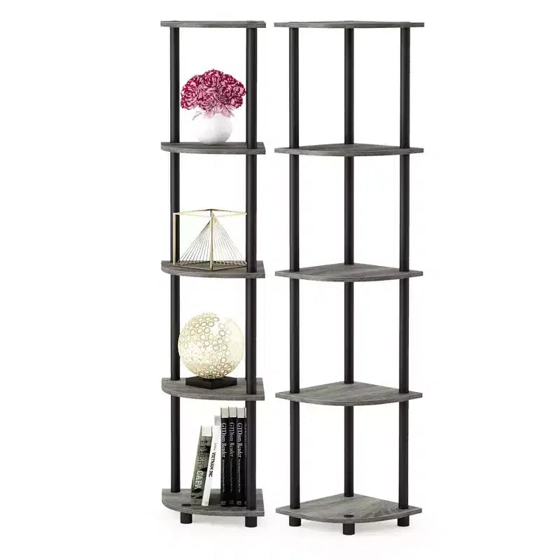Furinno 2 PCS 5-Tier Decorative Bookshelf Open Multipurpose Shelves Corner Display Rack,French Oak/Black