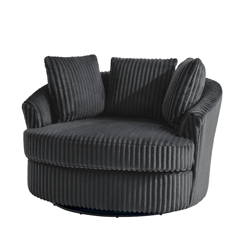 Oversized 43 W Plush Corduroy Recessed Arm Swivel Barrel Chair