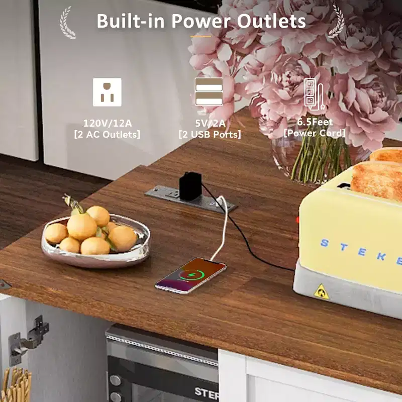 Whisen Farmhouse Style Kitchen Cart Island with Drop Leaf and Locking Wheels