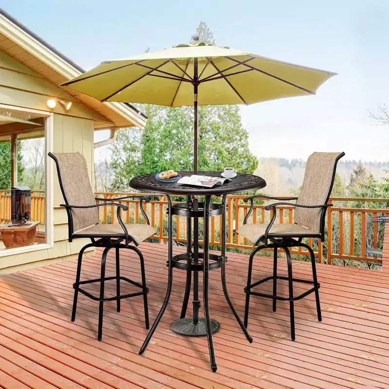 VINGLI Outdoor Bar Table, Cast Aluminum Bar Height Patio Table with Umbrella Hole, Patio Dining Table Tall Bistro Table for Garden Porch Yard Balcony