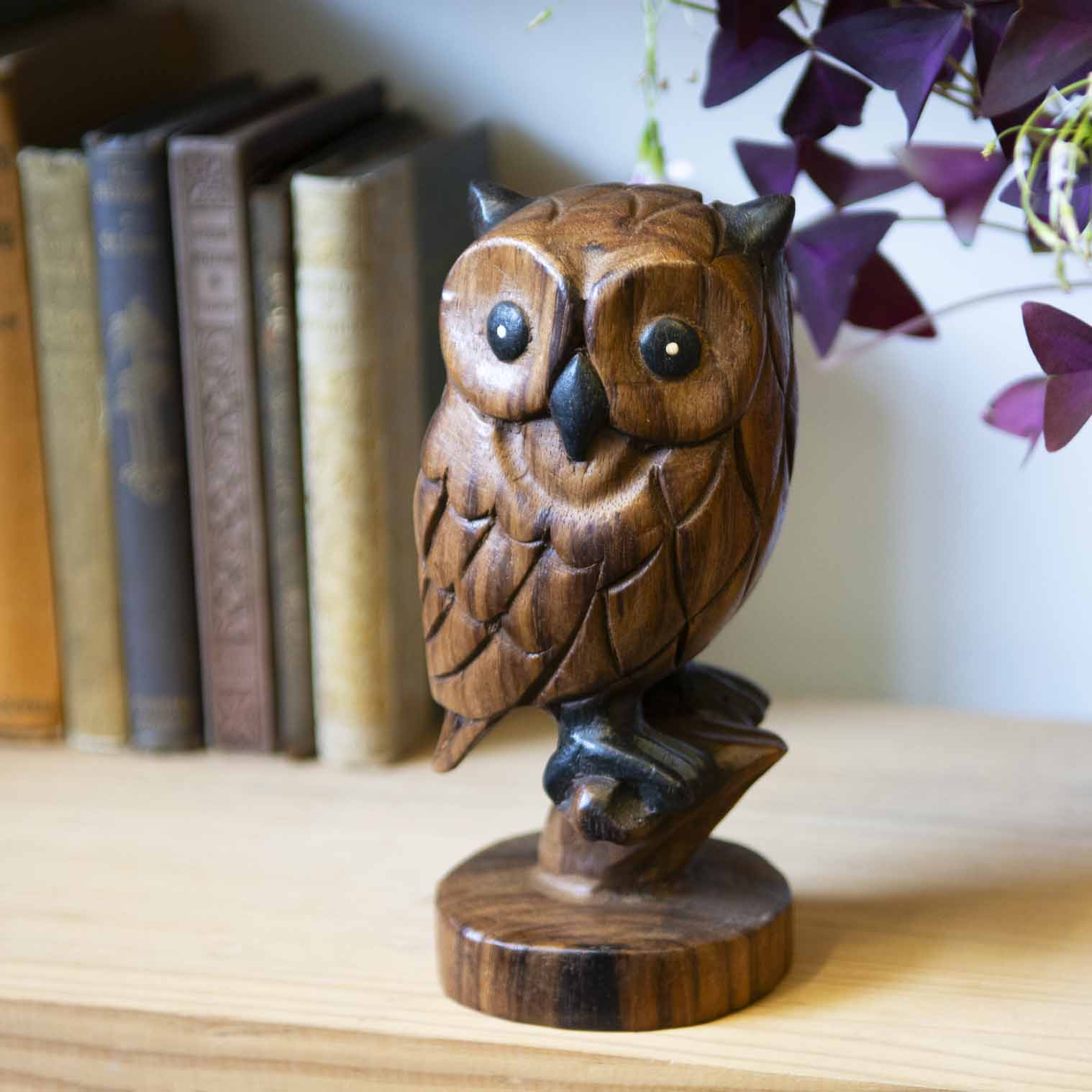 Carved Rain Tree Owl on Branch
